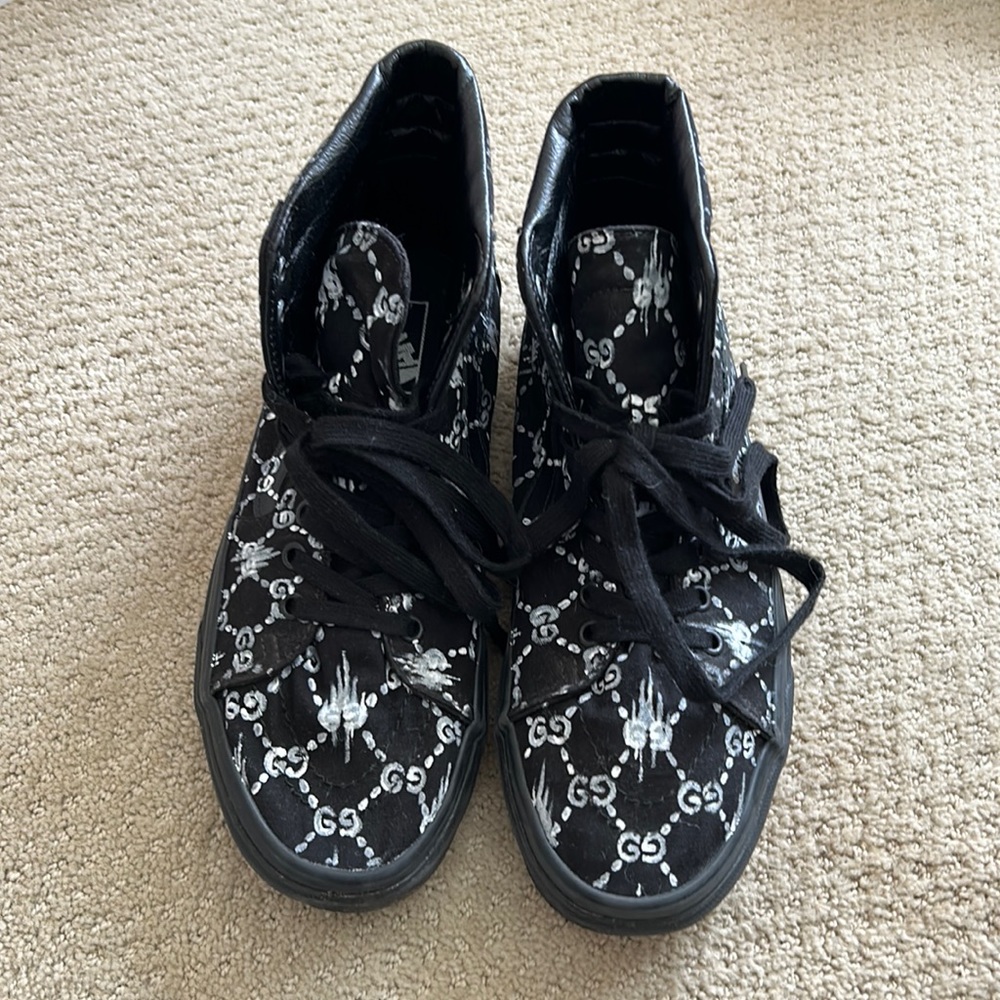 Vans Black Canvas Skate Custom Artist Painted Sneakers Custom